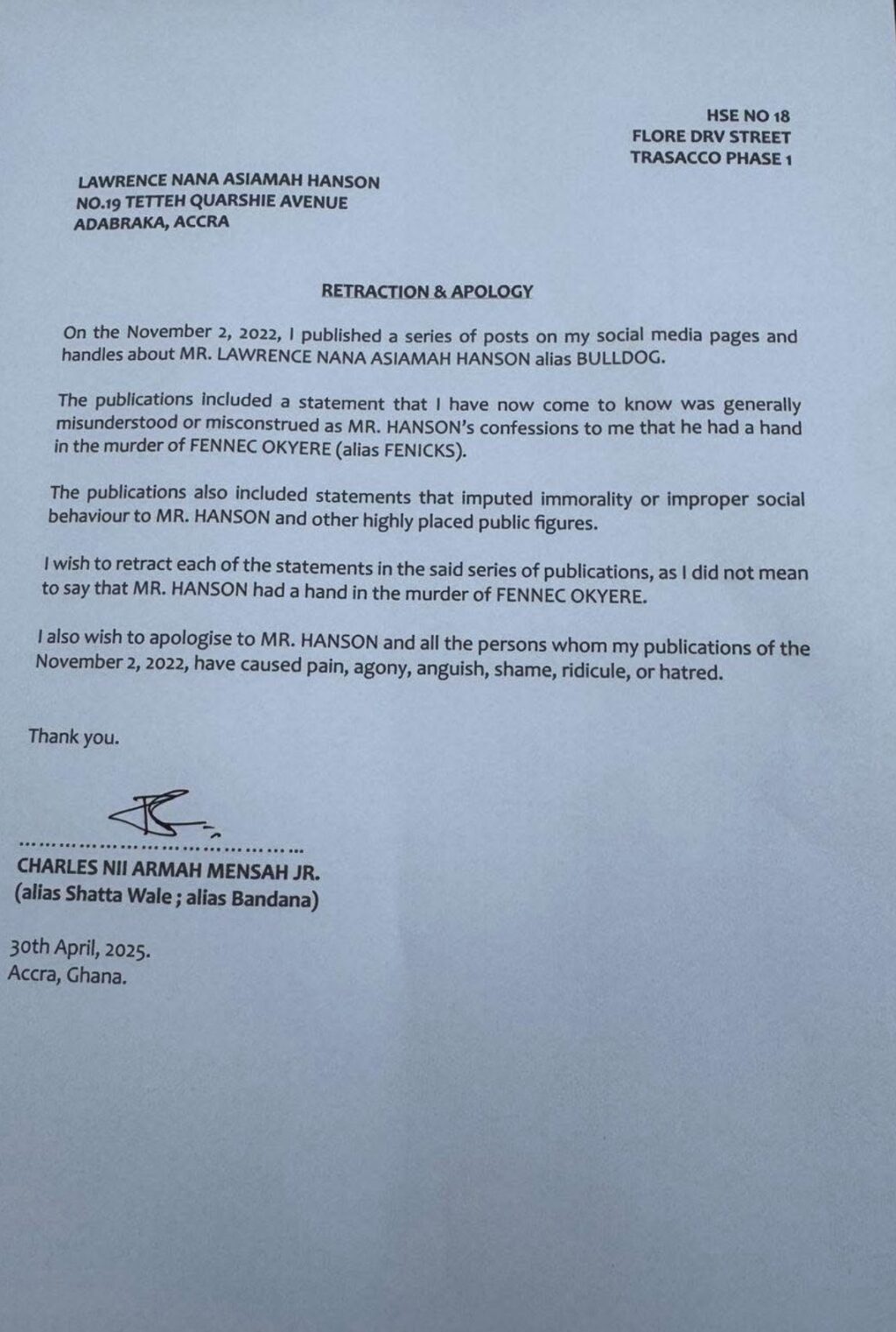 Shatta Wales Apology and Retraction Statement - Accra Daily Post Shatta Wales Apology and Retraction Statement
