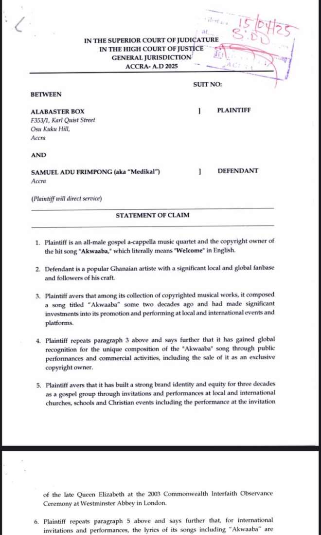 alabaster box sues medikal iii - Accra Daily Post alabaster box sues medikal iii